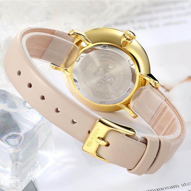 9046 Reloj De Pulsera De Mujer Con Banda De Cuero De Cristal Reloj De Cuarzo De Diseño Elegante