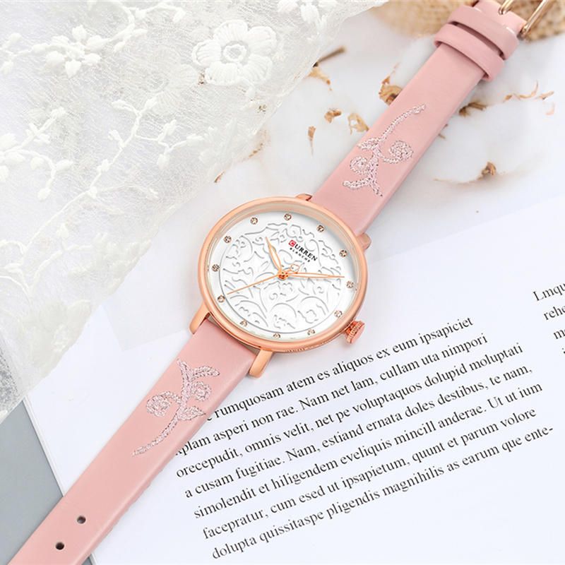 9046 Reloj De Pulsera De Mujer Con Banda De Cuero De Cristal Reloj De Cuarzo De Diseño Elegante