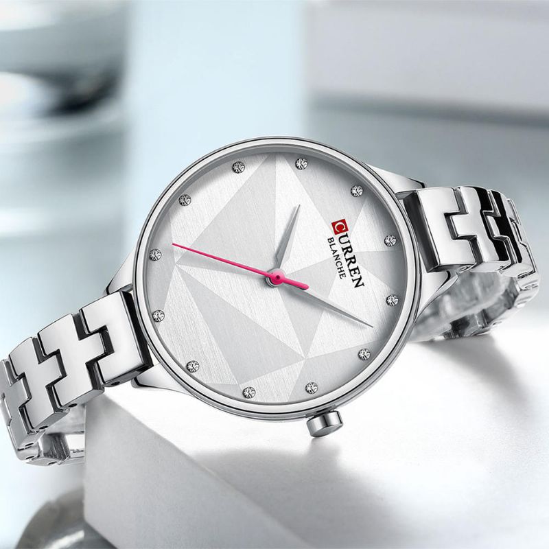 9047 Reloj De Pulsera De Mujer De Diseño Elegante Reloj De Cuarzo De Acero Completo Con Cristal