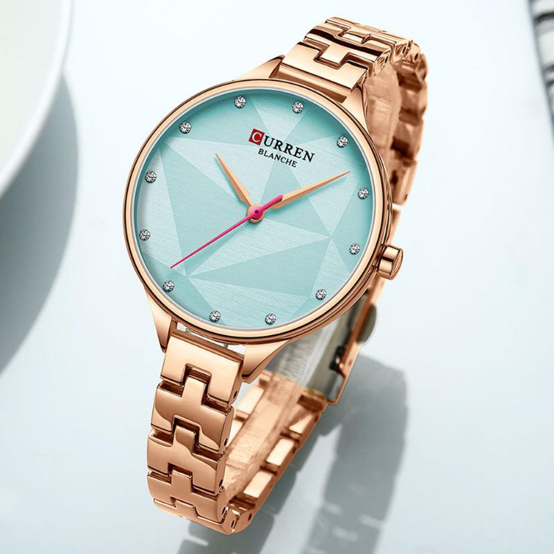 9047 Reloj De Pulsera De Mujer De Diseño Elegante Reloj De Cuarzo De Acero Completo Con Cristal