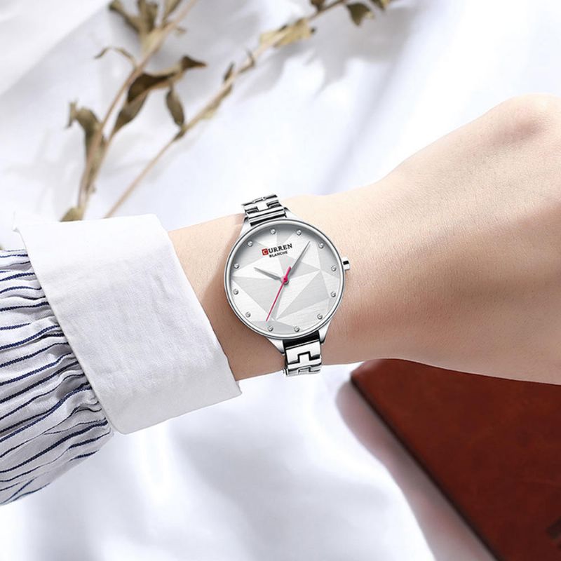 9047 Reloj De Pulsera De Mujer De Diseño Elegante Reloj De Cuarzo De Acero Completo Con Cristal