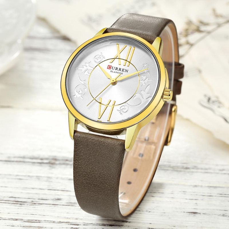 9049 Reloj De Pulsera Analógico De Estilo Casual Para Mujer Reloj De Cuarzo Con Banda De Cuero