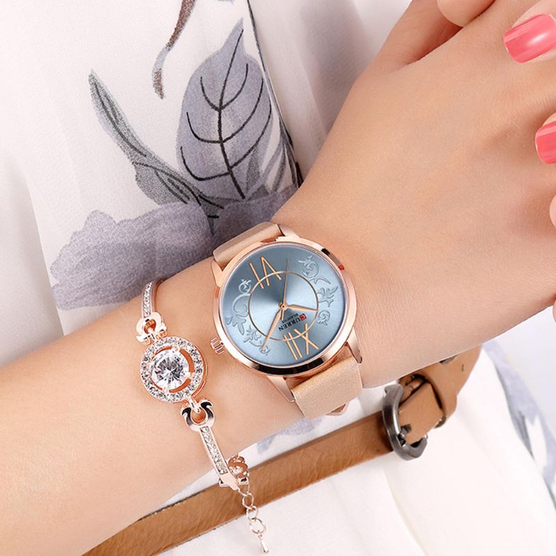 9049 Reloj De Pulsera Analógico De Estilo Casual Para Mujer Reloj De Cuarzo Con Banda De Cuero