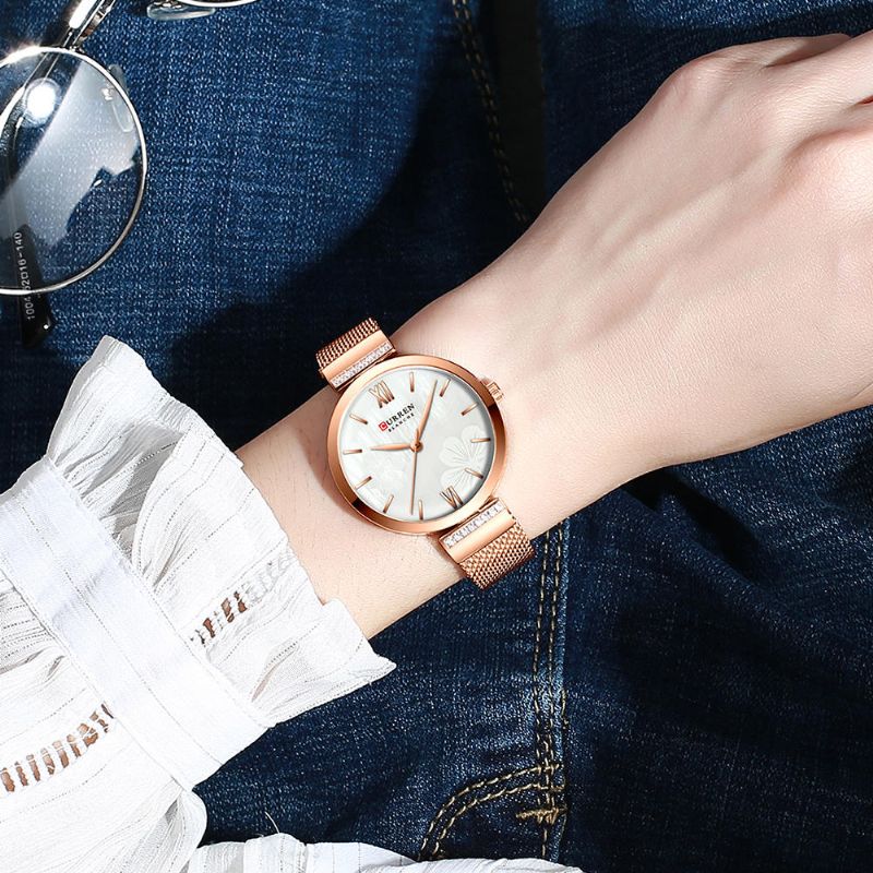 9067 Reloj De Pulsera Para Mujer De Diseño Simple Relojes De Cuarzo Con Banda De Acero Y Cristal