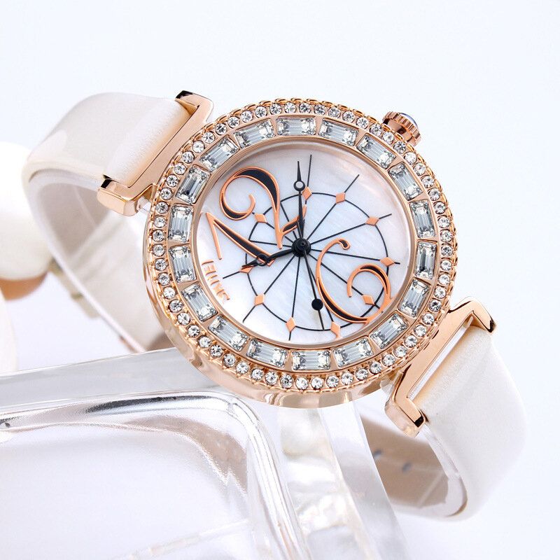 9158 Reloj De Pulsera Para Mujer Con Diamantes De Imitación Dial De Cáscara Reloj De Cuarzo De Diseño Elegante Resistente Al Agua