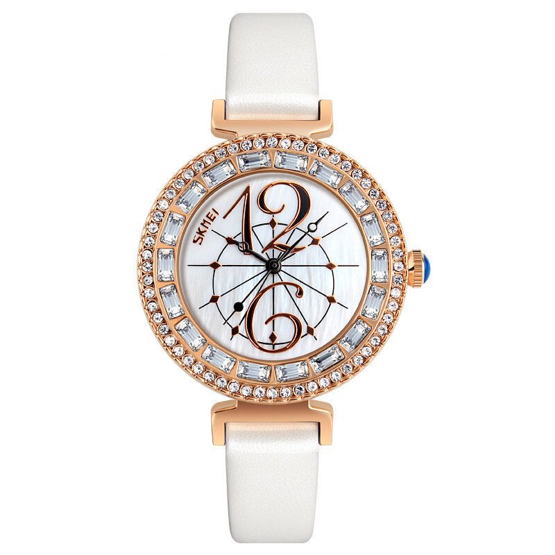 9158 Reloj De Pulsera Para Mujer Con Diamantes De Imitación Dial De Cáscara Reloj De Cuarzo De Diseño Elegante Resistente Al Agua