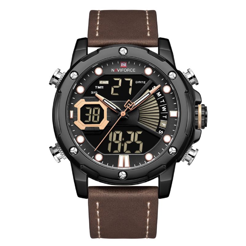 9172 Calendario Pantalla Luminosa Reloj De Cuarzo Correa De Cuero Genuino Reloj Para Hombre