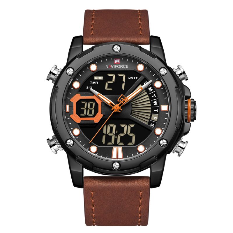 9172 Calendario Pantalla Luminosa Reloj De Cuarzo Correa De Cuero Genuino Reloj Para Hombre