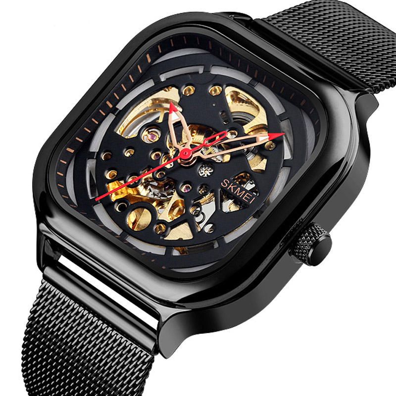 9184 Reloj Automático De Moda Para Hombre Reloj Mecánico Con Correa De Acero Inoxidable Y Arte Hueco Impermeable