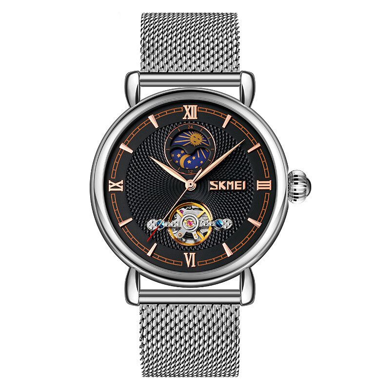 9220 Reloj Mecánico Automático De Estilo Empresarial Reloj De Pulsera Para Hombre Con Fase Lunar De Acero Completo