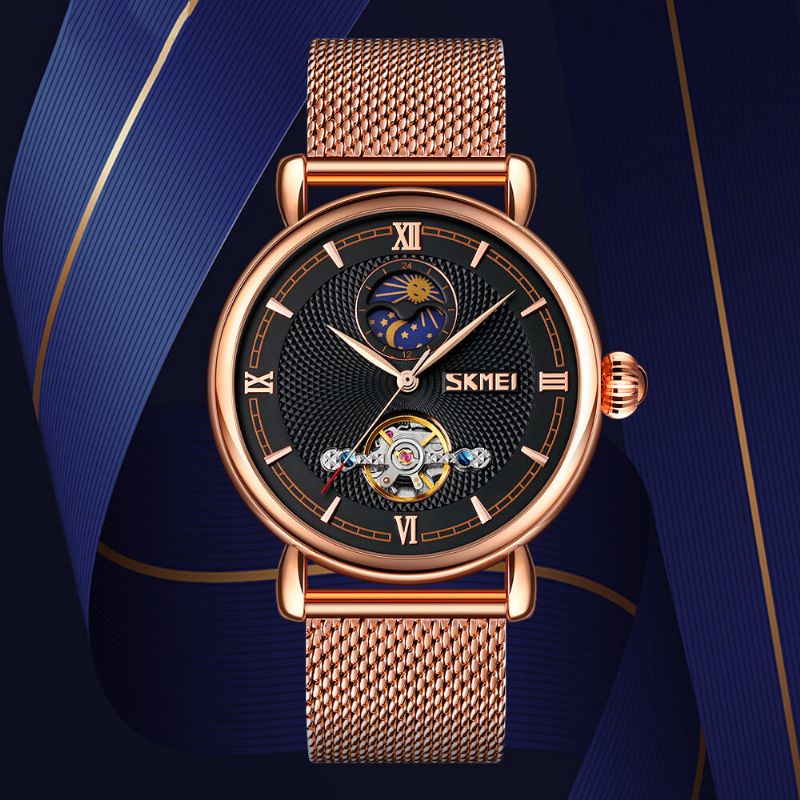 9220 Reloj Mecánico Automático De Estilo Empresarial Reloj De Pulsera Para Hombre Con Fase Lunar De Acero Completo