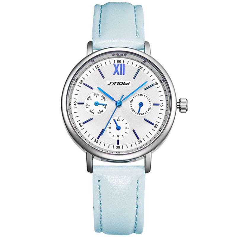 9712 Reloj De Pulsera Impermeable De Estilo Casual Para Mujer Reloj De Cuarzo De Tres Diales Falso