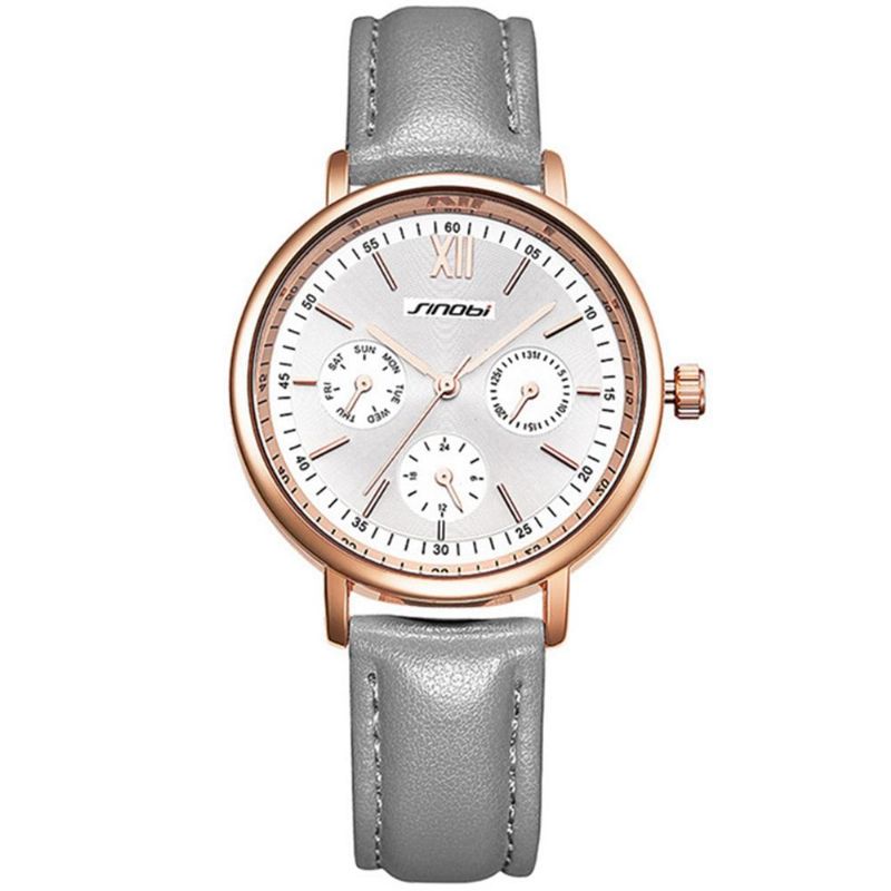 9712 Reloj De Pulsera Impermeable De Estilo Casual Para Mujer Reloj De Cuarzo De Tres Diales Falso