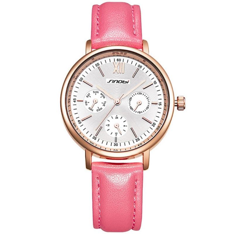 9712 Reloj De Pulsera Impermeable De Estilo Casual Para Mujer Reloj De Cuarzo De Tres Diales Falso