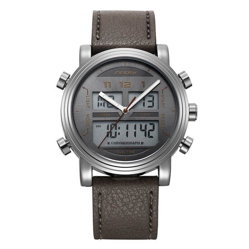 9824 Correa De Cuero De Moda Pantalla Luminosa Alarma Reloj Digital De Doble Pantalla