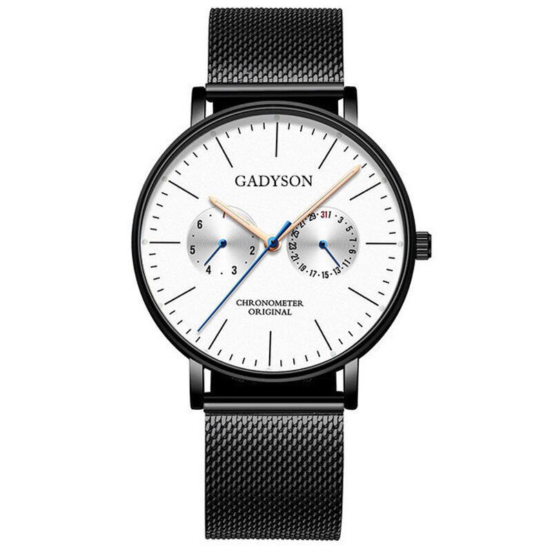 A0101 Reloj De Moda Para Hombre Pantalla Luminosa Cinturón De Malla Metálica Reloj De Cuarzo Ultrafino De Negocios