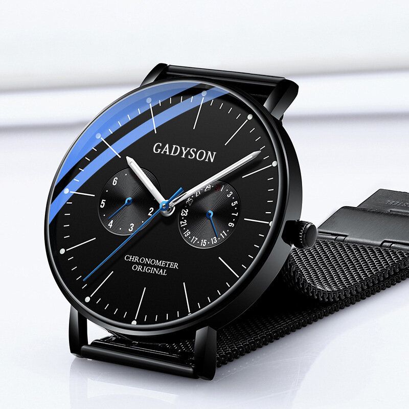 A0101 Reloj De Moda Para Hombre Pantalla Luminosa Cinturón De Malla Metálica Reloj De Cuarzo Ultrafino De Negocios