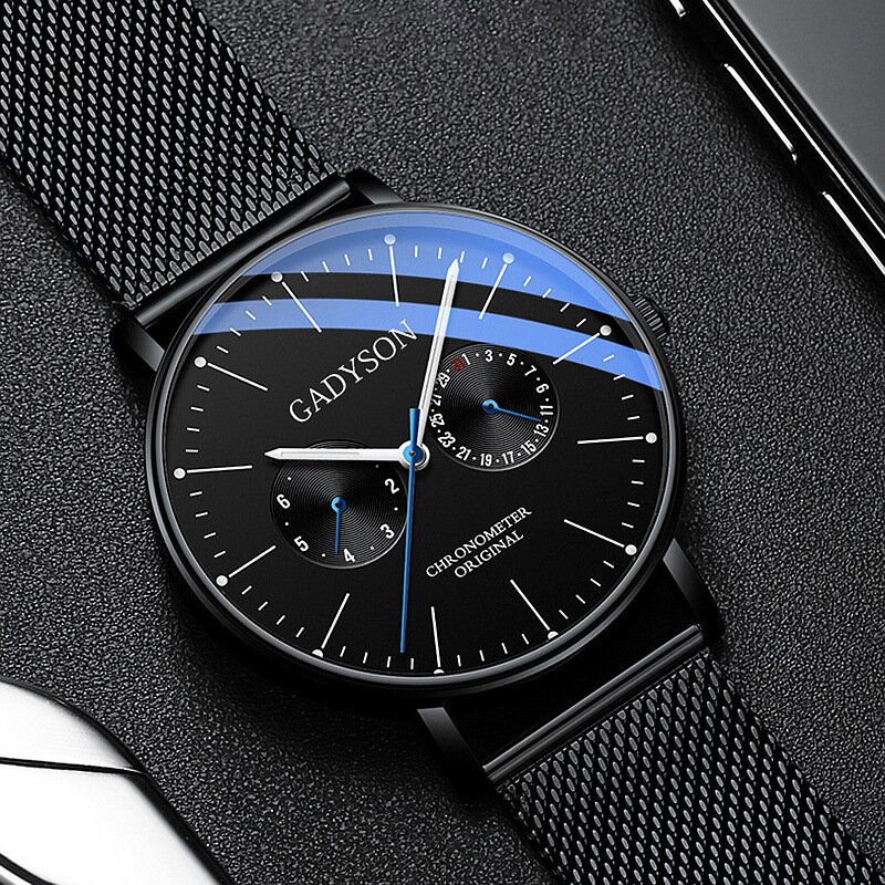 A0101 Reloj De Moda Para Hombre Pantalla Luminosa Cinturón De Malla Metálica Reloj De Cuarzo Ultrafino De Negocios