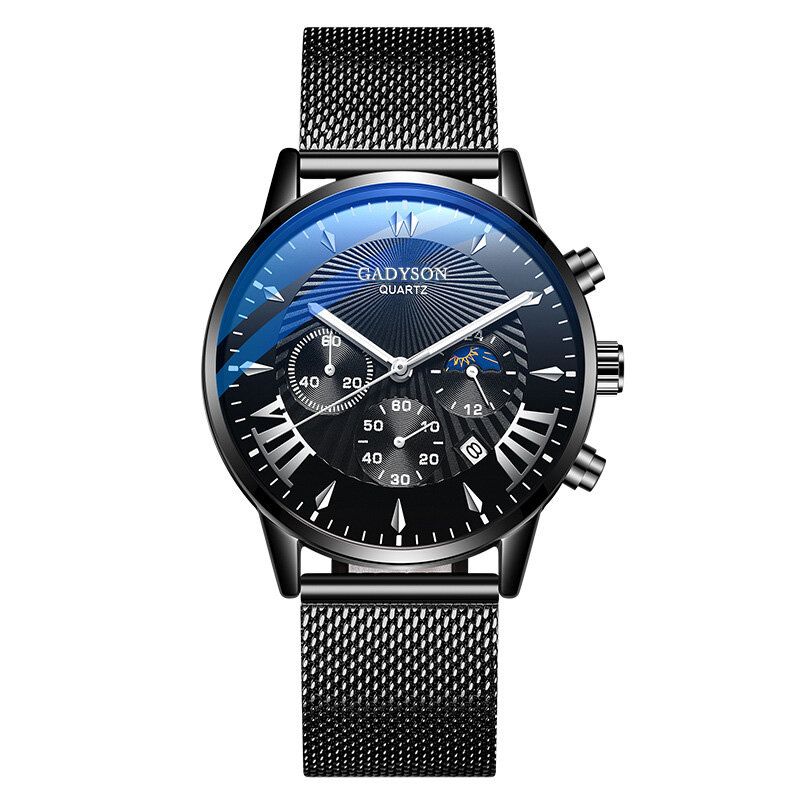 A0102 Reloj De Moda Para Hombre Reloj De Cuarzo De Negocios Con Pantalla De Fecha Luminosa Cinturón De Malla Metálica