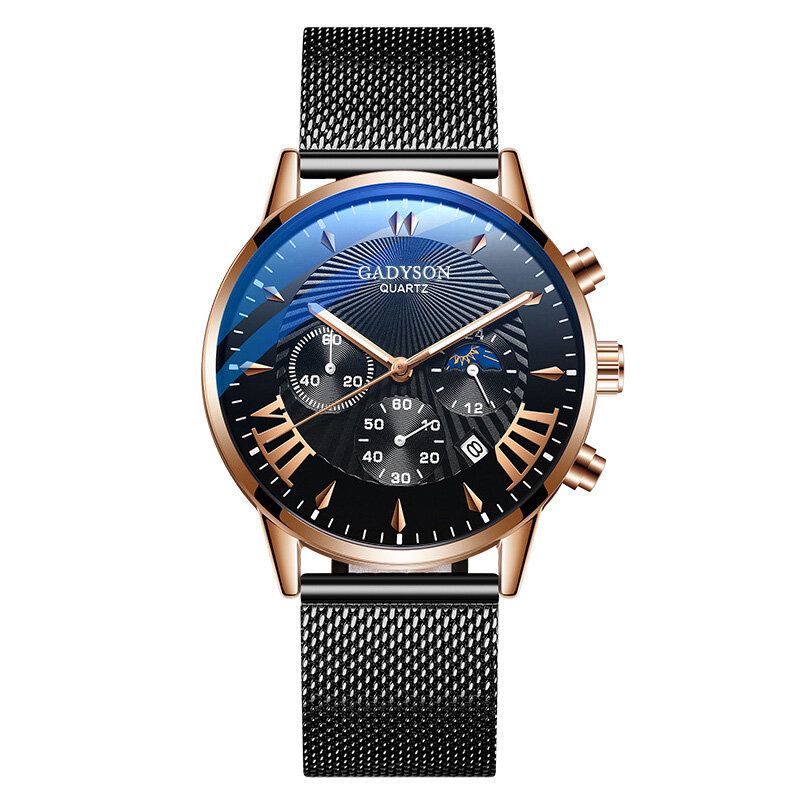 A0102 Reloj De Moda Para Hombre Reloj De Cuarzo De Negocios Con Pantalla De Fecha Luminosa Cinturón De Malla Metálica