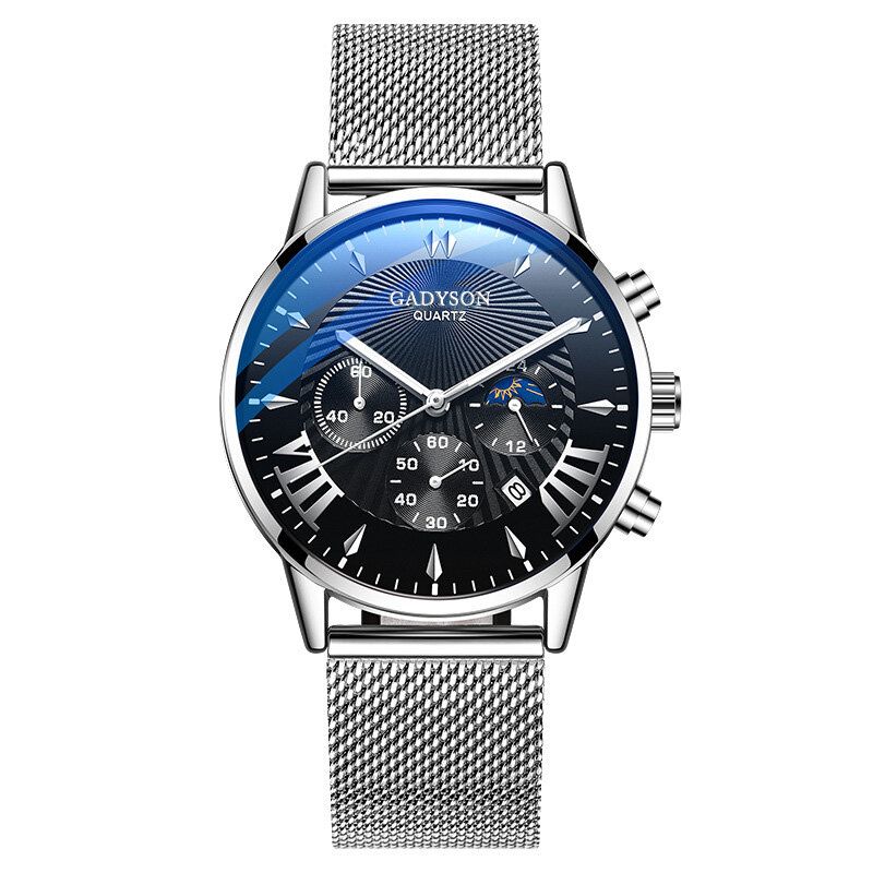 A0102 Reloj De Moda Para Hombre Reloj De Cuarzo De Negocios Con Pantalla De Fecha Luminosa Cinturón De Malla Metálica