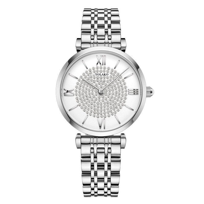 A0566 Relojes De Mujer Elegantes De Moda Aleación Completa Números Romanos Diamantes De Imitación Relojes De Cuarzo Con Esfera De Montaje