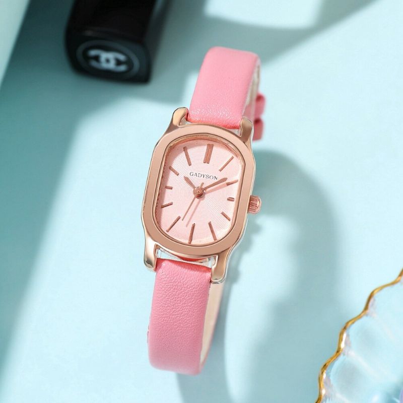 A0q16 Reloj De Pulsera Ovalado Con Esfera Pequeña Para Mujer Reloj De Cuarzo Con Banda De Cuero Pu