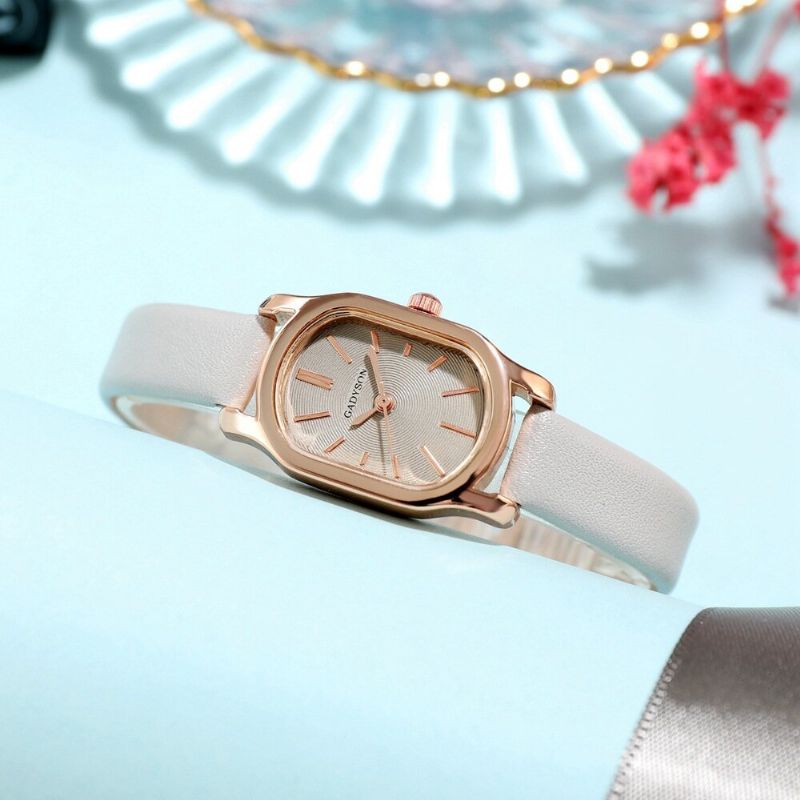 A0q16 Reloj De Pulsera Ovalado Con Esfera Pequeña Para Mujer Reloj De Cuarzo Con Banda De Cuero Pu