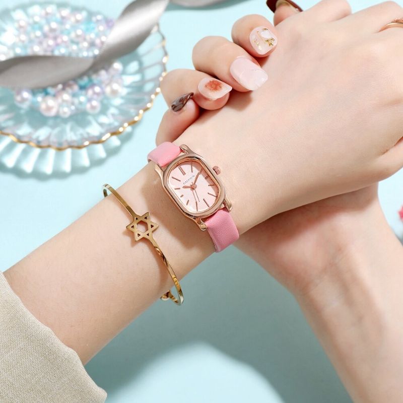 A0q16 Reloj De Pulsera Ovalado Con Esfera Pequeña Para Mujer Reloj De Cuarzo Con Banda De Cuero Pu