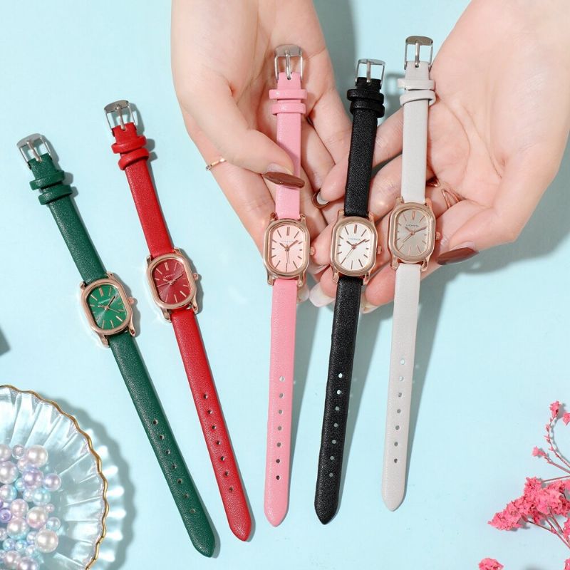 A0q16 Reloj De Pulsera Ovalado Con Esfera Pequeña Para Mujer Reloj De Cuarzo Con Banda De Cuero Pu