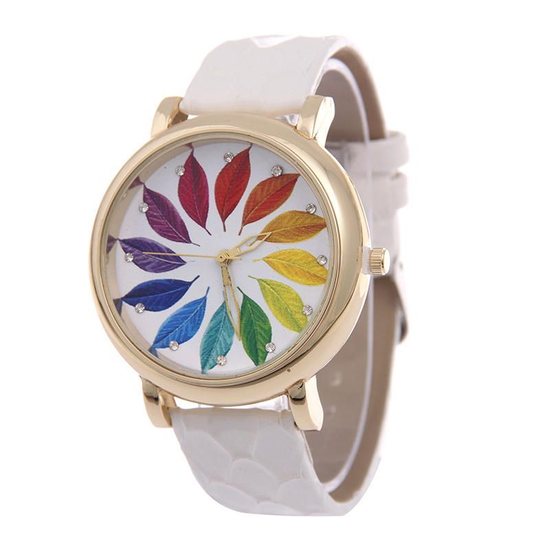 Al0812 Reloj De Mujer Con Imagen De Arce Reloj De Pulsera De Cuarzo De Cuero Genuino