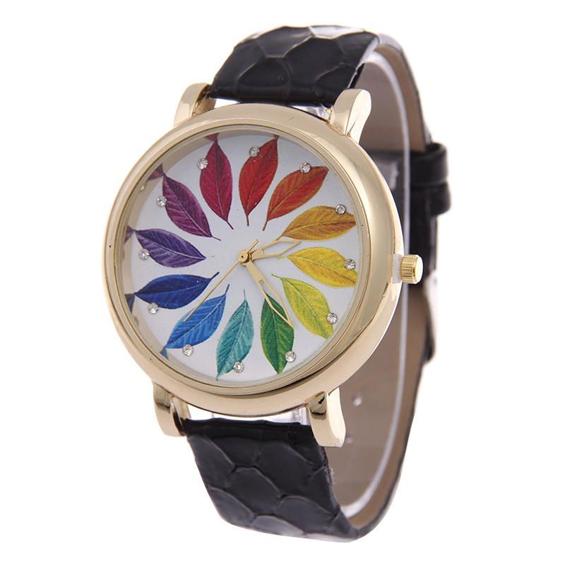 Al0812 Reloj De Mujer Con Imagen De Arce Reloj De Pulsera De Cuarzo De Cuero Genuino