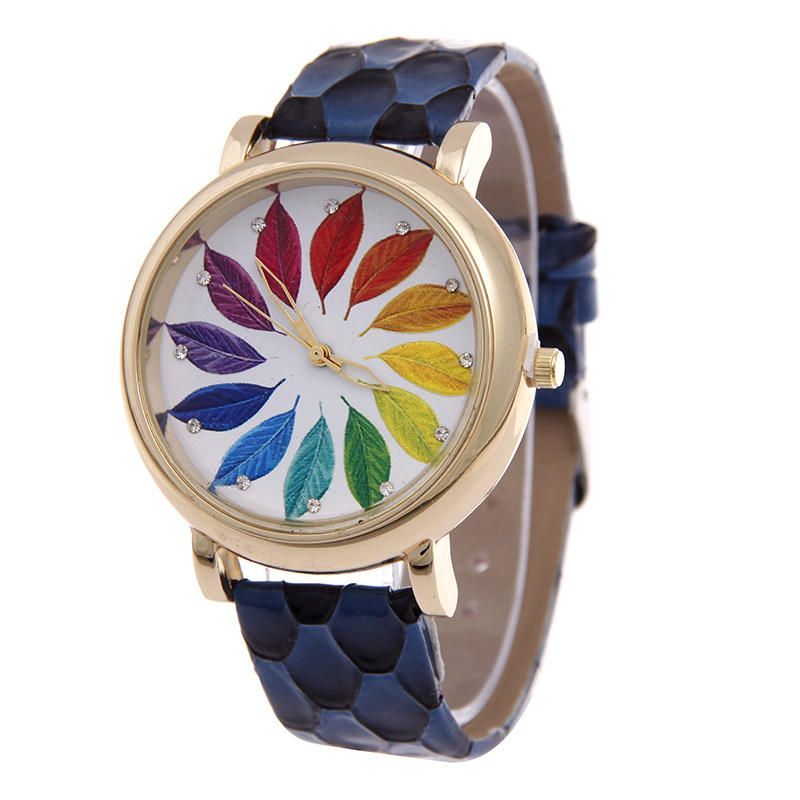 Al0812 Reloj De Mujer Con Imagen De Arce Reloj De Pulsera De Cuarzo De Cuero Genuino