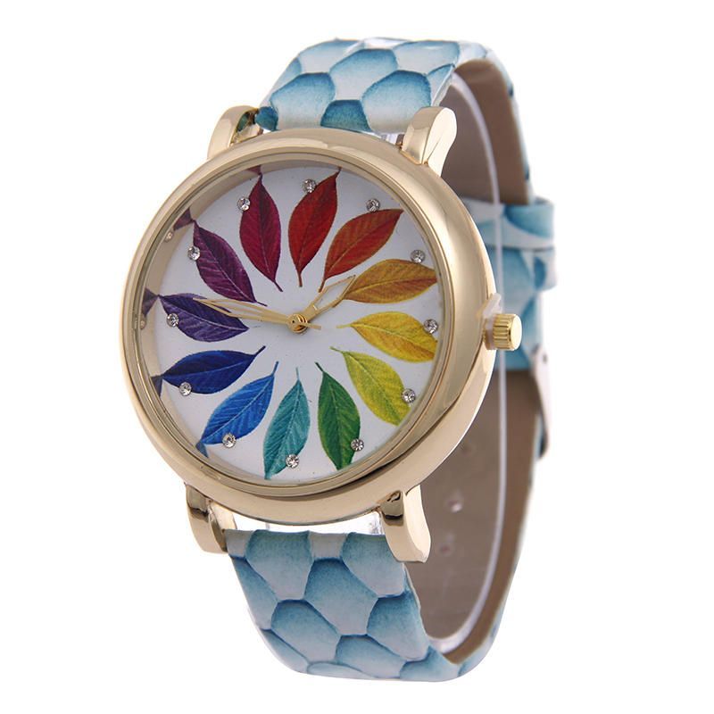 Al0812 Reloj De Mujer Con Imagen De Arce Reloj De Pulsera De Cuarzo De Cuero Genuino