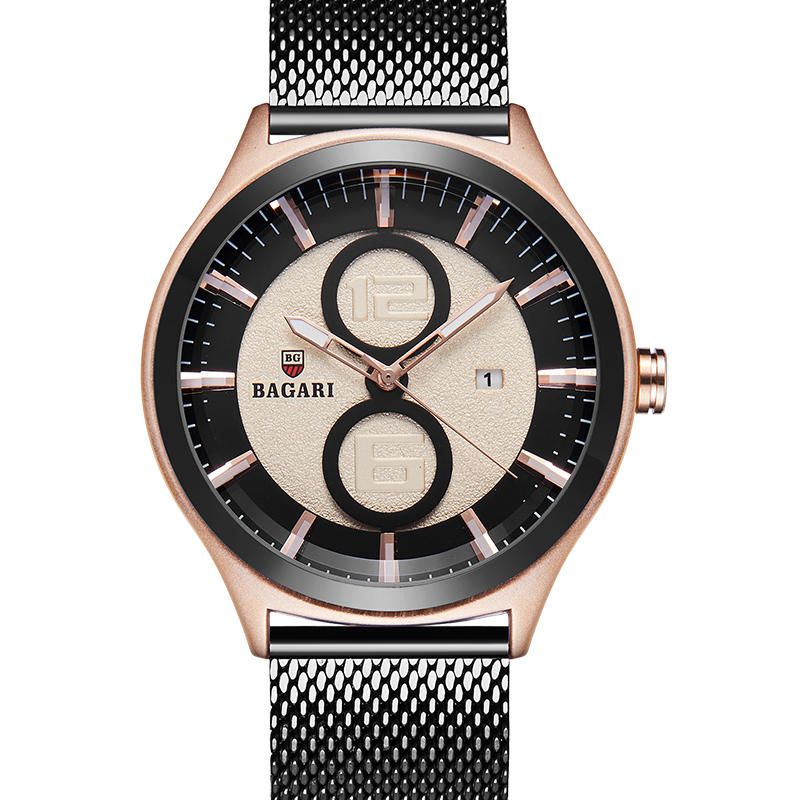 Bagari 8012w Reloj Ultrafino De Estilo Empresarial Para Hombre Reloj De Cuarzo Con Banda De Acero Y Malla