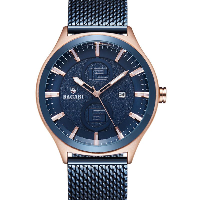 Bagari 8012w Reloj Ultrafino De Estilo Empresarial Para Hombre Reloj De Cuarzo Con Banda De Acero Y Malla