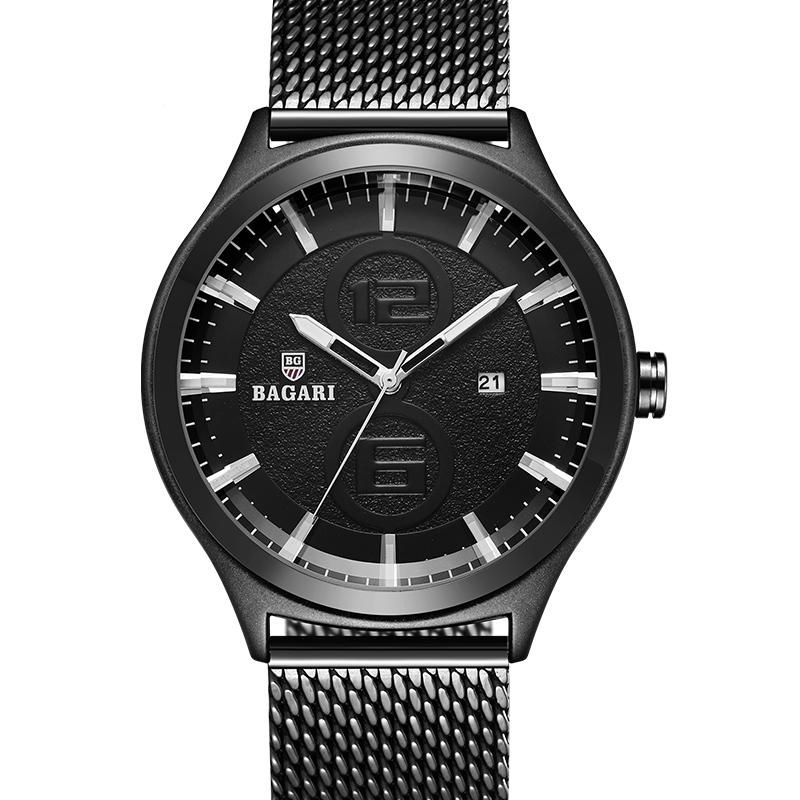 Bagari 8012w Reloj Ultrafino De Estilo Empresarial Para Hombre Reloj De Cuarzo Con Banda De Acero Y Malla