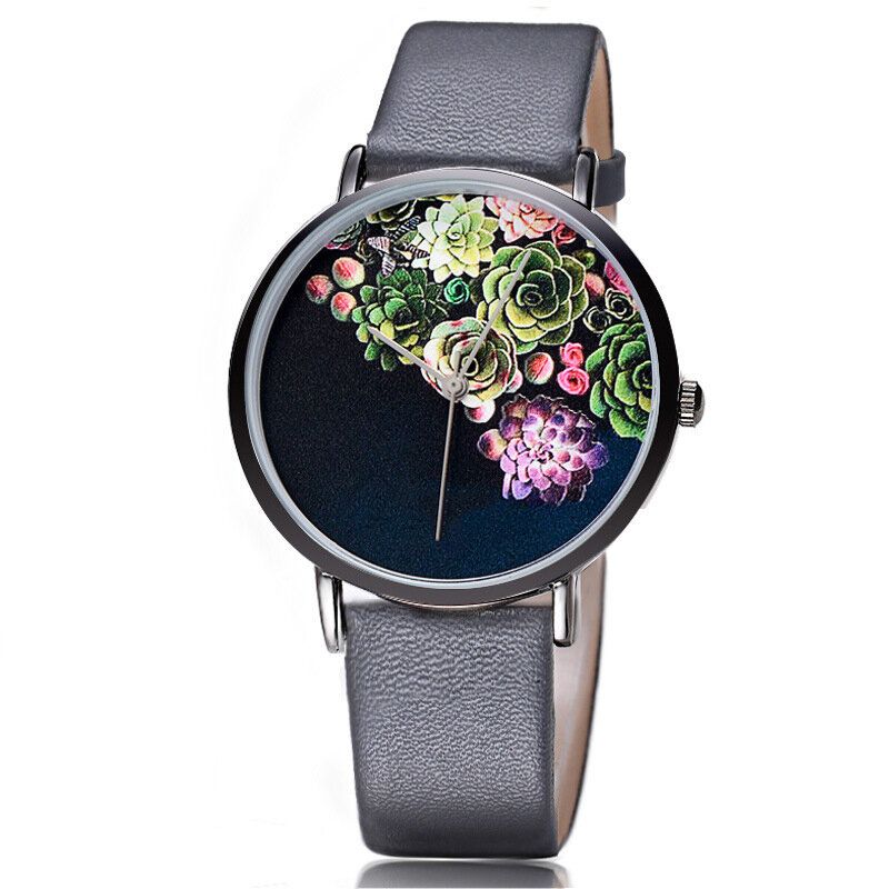 Baosaili 1011 Moda Mujer Reloj Ultrafino Caja Patrón De Flores Dial Correa De Cuero Reloj De Cuarzo