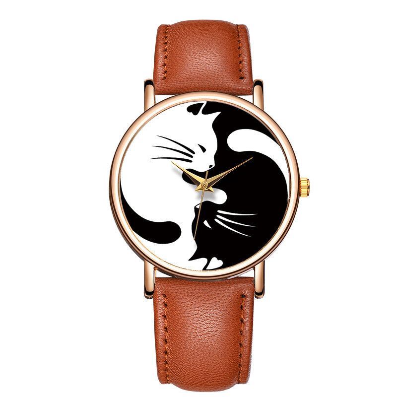 Baosaili Reloj De Pulsera Ultradelgado De Estilo Lindo Para Mujer Reloj De Cuarzo Con Correa De Cuero Con Diseño De Gato