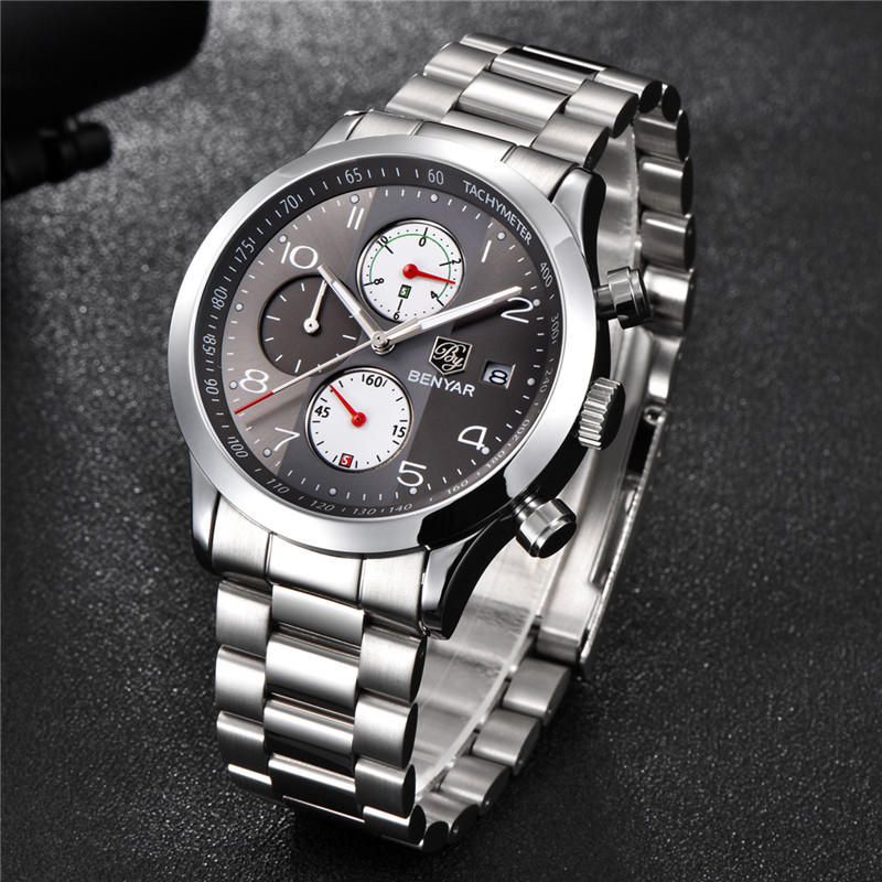 Benyar 5133 Reloj De Moda Para Hombre Cronógrafo Pantalla Luminosa Impermeable Reloj De Cuarzo De Acero Completo