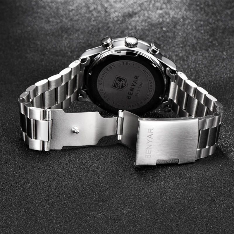 Benyar 5133 Reloj De Moda Para Hombre Cronógrafo Pantalla Luminosa Impermeable Reloj De Cuarzo De Acero Completo