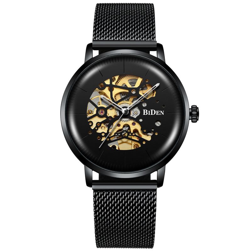 Biden Bd0052 Malla Banda De Acero Inoxidable Reloj Mecánico Automático Estilo De Negocios Reloj Para Hombres