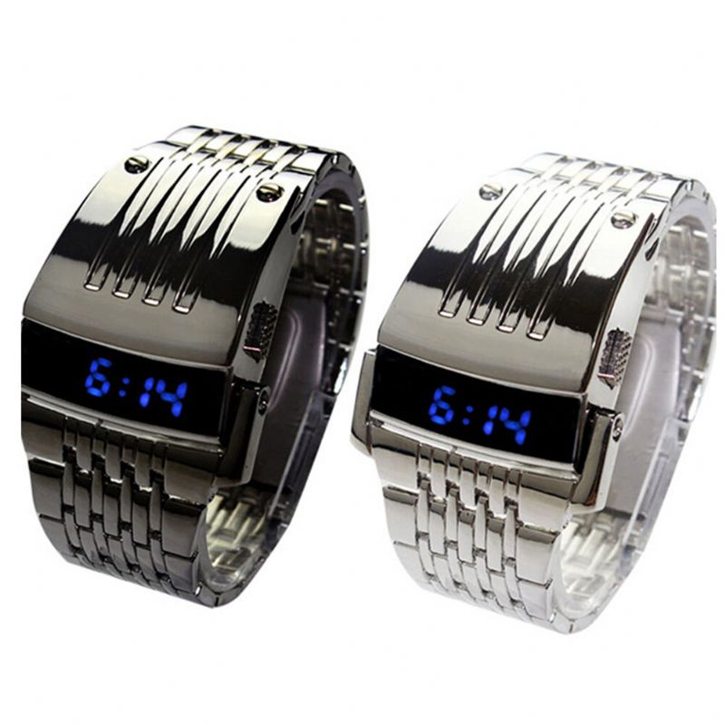 Binary Blue Led Display Men Business Watch Relojes Digitales Electrónicos De Acero Inoxidable