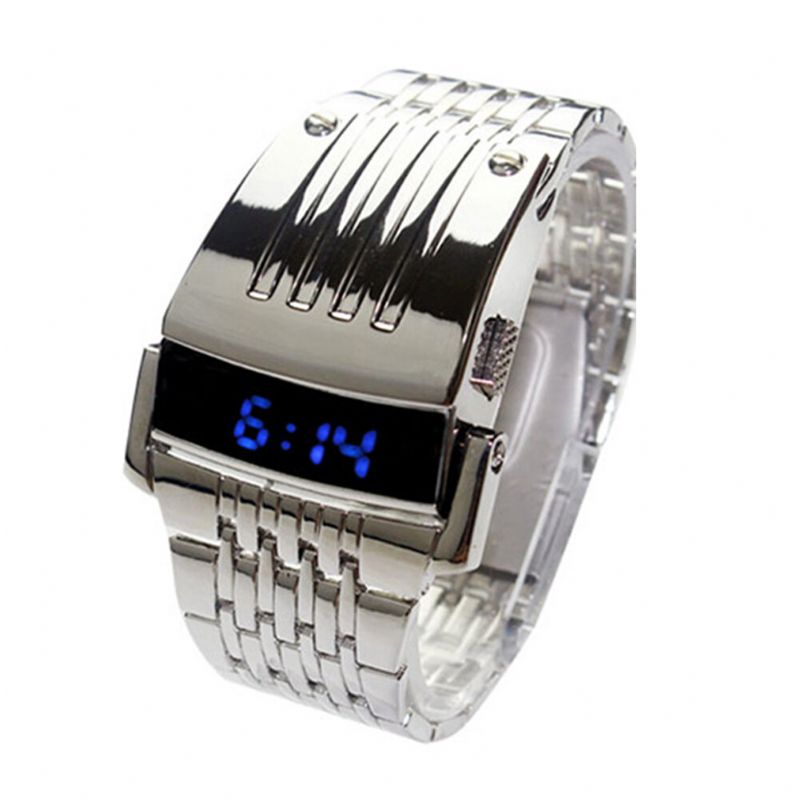 Binary Blue Led Display Men Business Watch Relojes Digitales Electrónicos De Acero Inoxidable