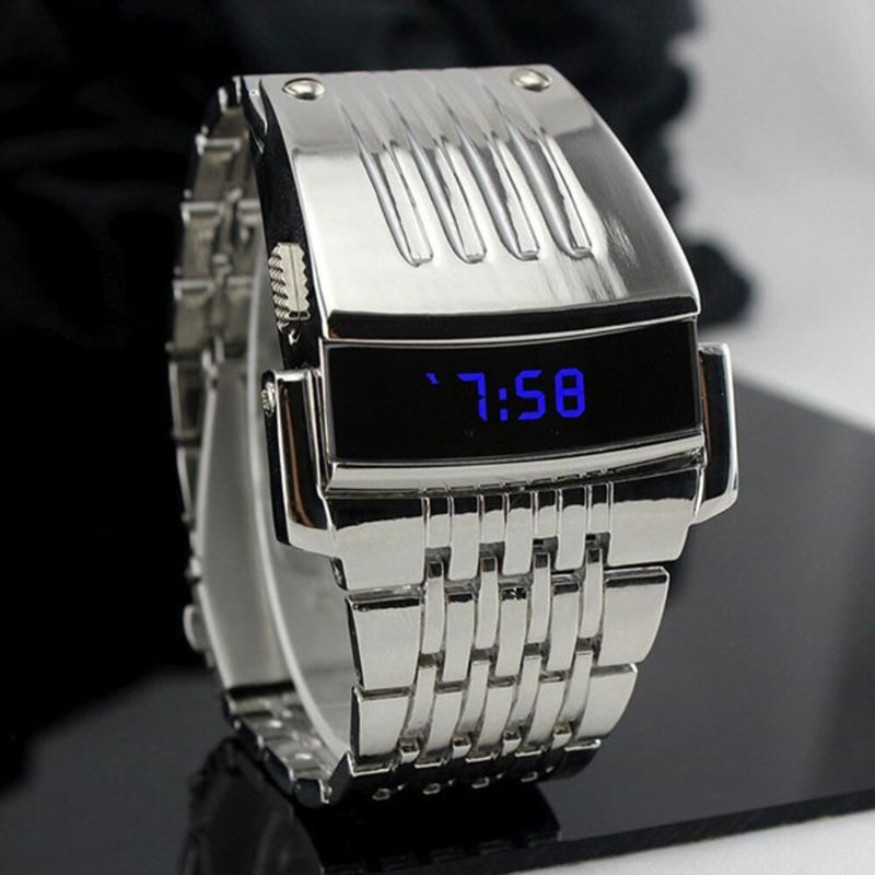 Binary Blue Led Display Men Business Watch Relojes Digitales Electrónicos De Acero Inoxidable