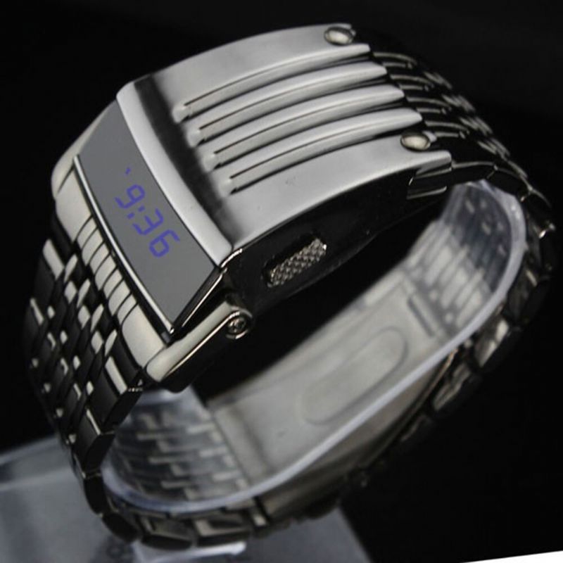 Binary Blue Led Display Men Business Watch Relojes Digitales Electrónicos De Acero Inoxidable