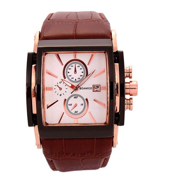 Boamigo 2098 Reloj Cuadrado Pequeño Retro Calendario Reloj De Cuarzo Con Correa De Cuero Impermeable Para Hombre