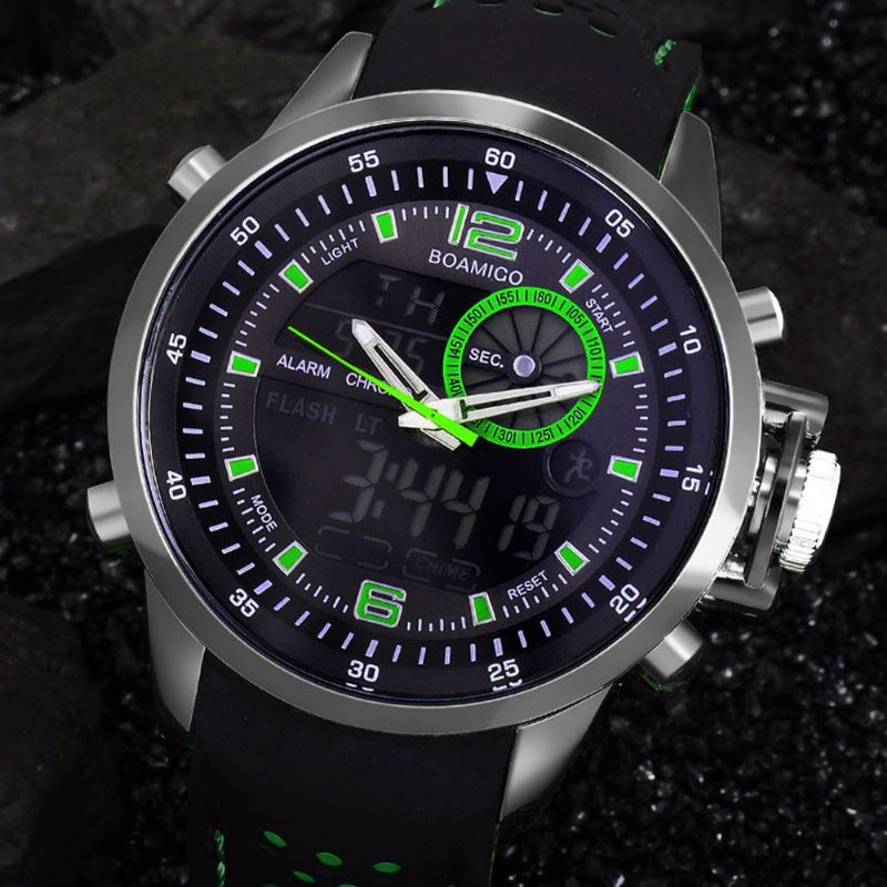 Boamigo F533 Hombres Moda Estilo Deportivo Correa De Metal Completa Pantalla Luminosa Reloj Digital De Doble Pantalla Impermeable