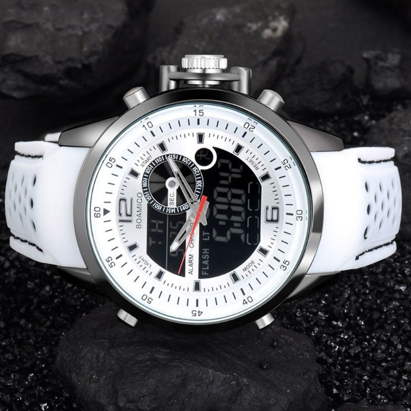 Boamigo F533 Hombres Moda Estilo Deportivo Correa De Metal Completa Pantalla Luminosa Reloj Digital De Doble Pantalla Impermeable