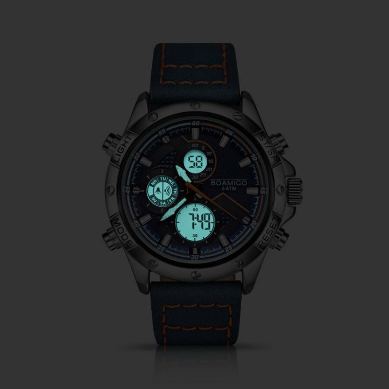 Boamigo F546 Reloj De Doble Pantalla Con Dos Zonas Horarias Reloj De Cuarzo Con Alarma De Cronógrafo Con Luz Led Para Hombre